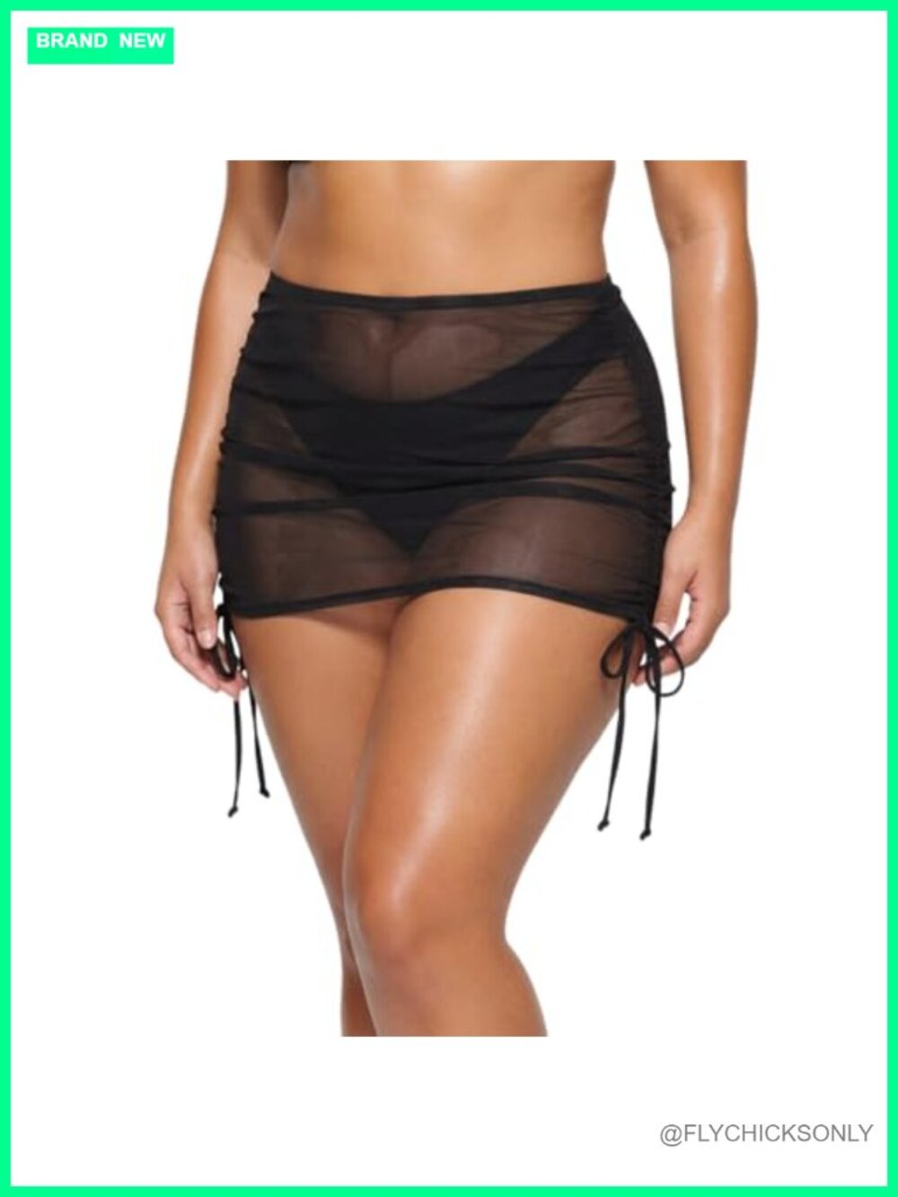 Women Mesh Sheer Drawstring High Waist Swim Cover-Up Mini Skirt
